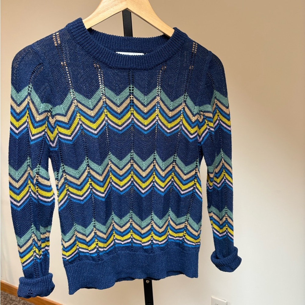 Heartloom Missoni inspired chevron stripe sweater in very good condition. Navy - Picture 3 of 8